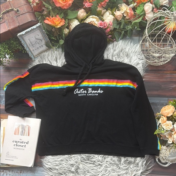 Outer Banks Black Hoodie with Rainbow Stripes - Picture 1 of 6